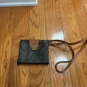 Michael Kors Dark Brown and Tan Crossbody Bag